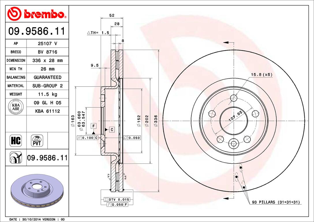 Volvo Brembo Disc Brake Rotor - Front (336mm) 31499996